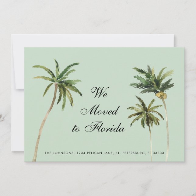 Watercolor Palm Trees Change of Address Card (Front)