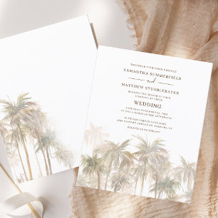 Watercolor Palm Trees Coastal Wedding Invitation