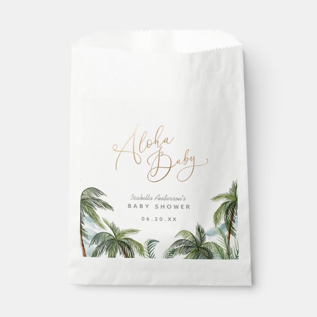 Watercolor Palm Trees Gold Aloha Baby Shower Favour Bag (Front)