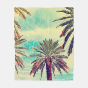 Watercolor palm trees in sunny day fleece blanket
