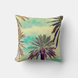 Watercolor palm trees in sunny day throw pillow