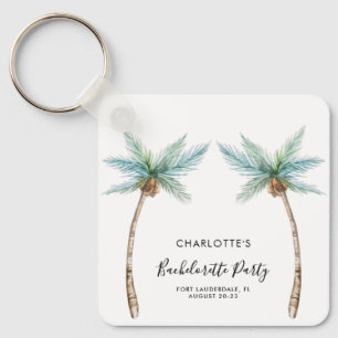 Watercolor Palm Trees Script Bachelorette Party Keychain