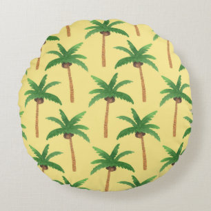 Watercolor palm trees, tropical background. round pillow