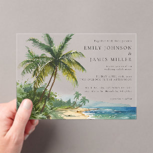 Watercolor Palm Trees Tropical Beach Wedding Acrylic Invitations