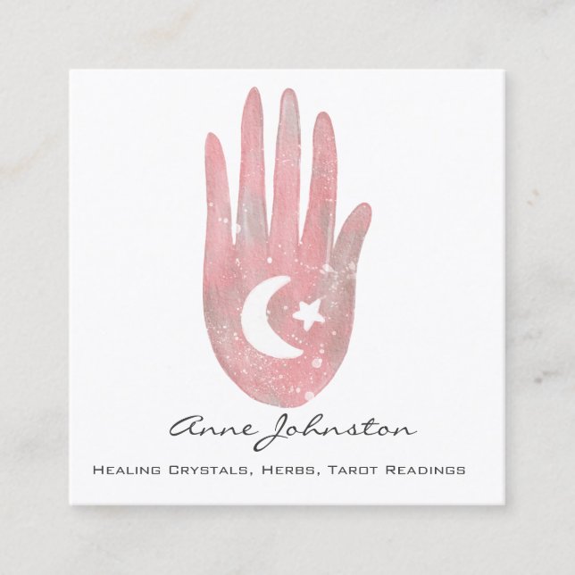 Watercolor Palm With Moon and Stars Square Business Card (Front)