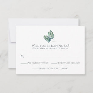 Watercolor Palms and Slate Wedding RSVP Card