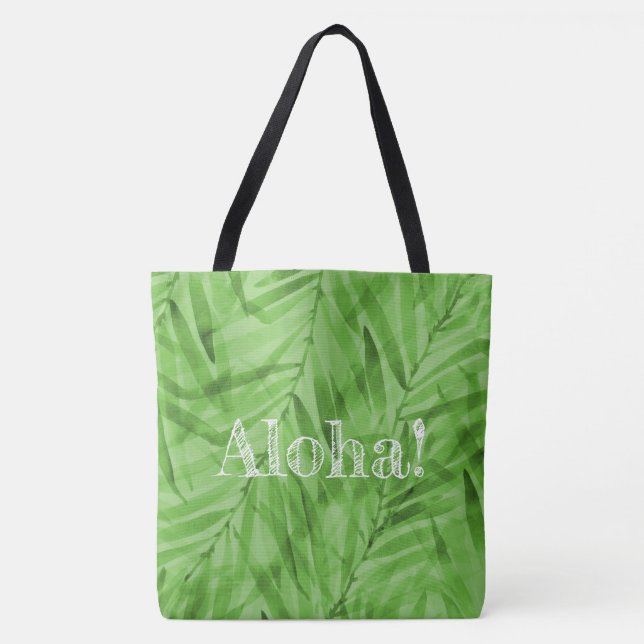Watercolor Palms Hawaiian Tropical Reversible Tote Bag (Front)