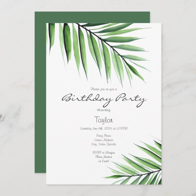 'Watercolor Palms' Invitation (Front/Back)