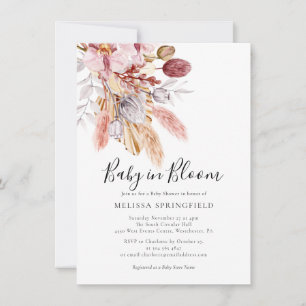 Watercolor Pampas Grass Boho Girl Baby Shower Invitation