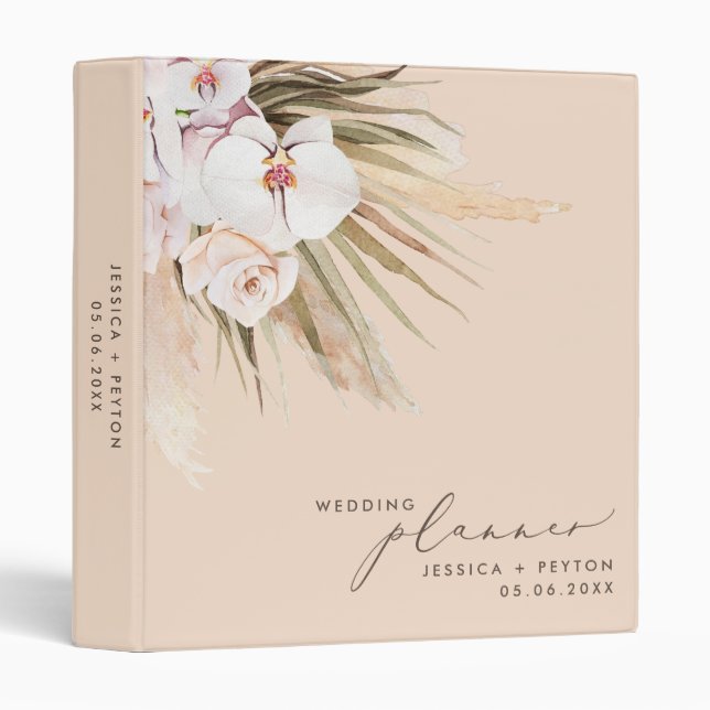 Watercolor Pampas Grass & Calligraphy Wedding Plan Binder (Front/Spine)