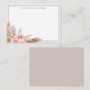 Watercolor Pampas Grass Roses Custom Name Card