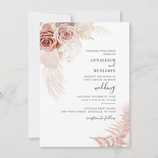 Watercolor Pampas Grass Watercolor Wedding Invitation (Front)