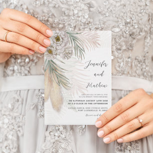Watercolor Pampas Grass & White Floral Wedding  Invitation