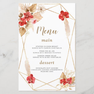 Watercolor Pampas Grass White Flowers Wedding Menu