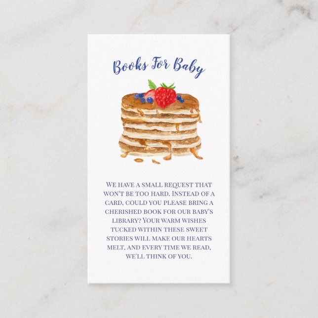 Watercolor Pancake Blue Gingham Baby Shower Books Enclosure Card (Front)