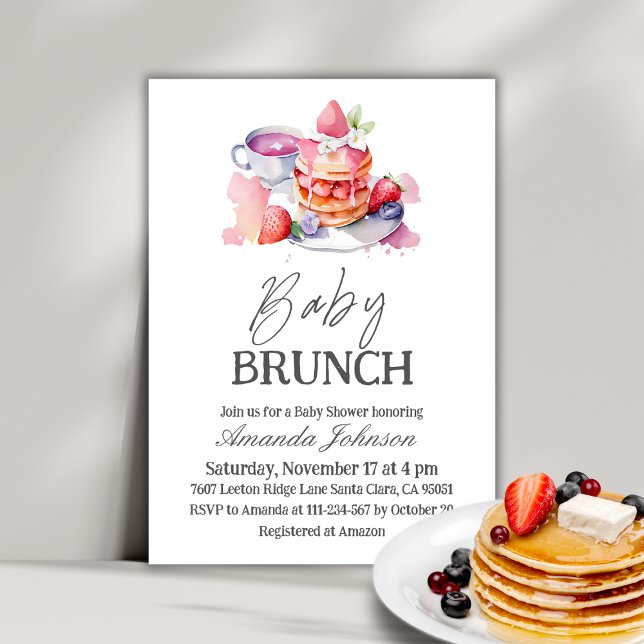 Watercolor Pancake with Berries Baby Brunch Shower Invitation (Creator Uploaded)