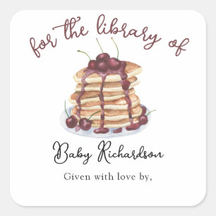 Watercolor Pancakes Baby Shower bookplate Square Sticker