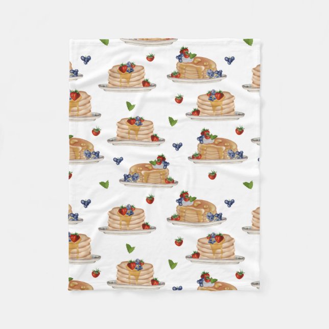 Watercolor Pancakes Berries Breakfast Brunch  Fleece Blanket (Front)