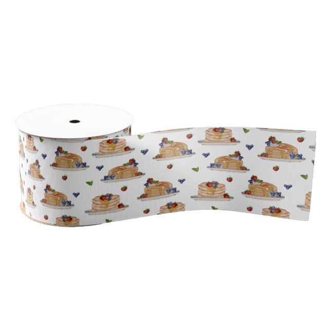 Watercolor Pancakes Berries Breakfast Brunch  Grosgrain Ribbon (Spool)