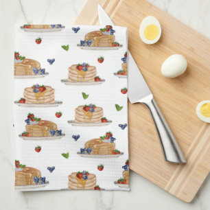 Watercolor Pancakes Berries Breakfast Brunch Kitchen Towel