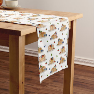 Watercolor Pancakes Berries Breakfast Brunch  Long Table Runner