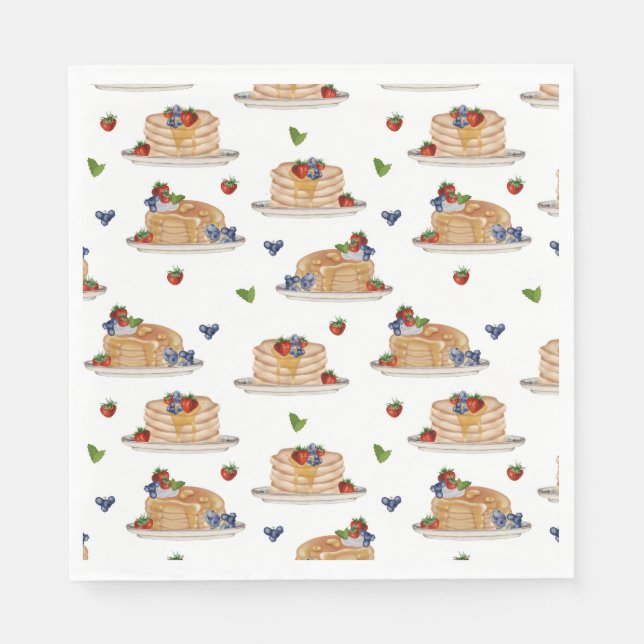 Watercolor Pancakes Berries Breakfast Brunch  Napkin (Front)