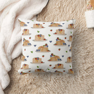 Watercolor Pancakes Berries Breakfast Brunch Throw Pillow