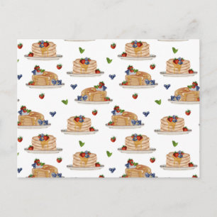 Watercolor Pancakes Berries Breakfast Food Pattern Holiday Postcard