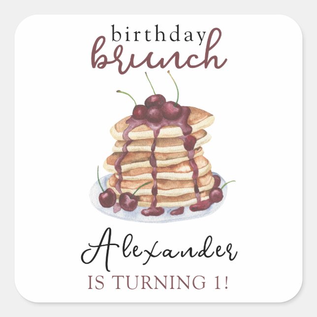 Watercolor Pancakes Birthday Party Square Sticker (Front)