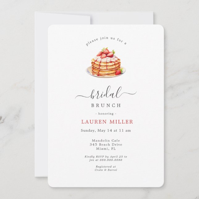 Watercolor Pancakes Bridal Brunch Shower  Invitation (Front)