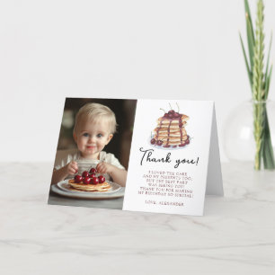 Watercolor Pancakes First Birthday Party Thank You Card