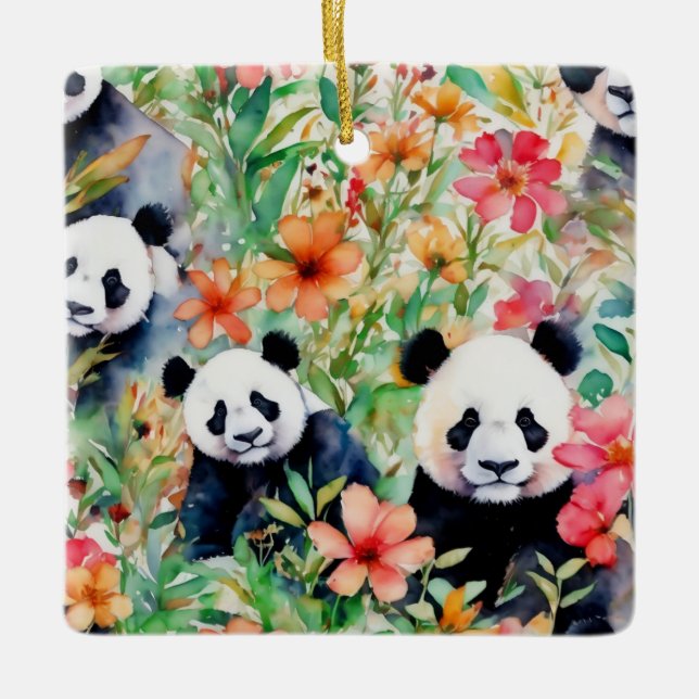 Watercolor Panda Bear Ceramic Ornament (Front)
