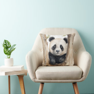 Watercolor Panda Bear  Throw Pillow