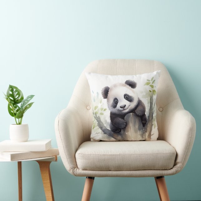 Watercolor Panda Bear Throw Pillow (Chair)