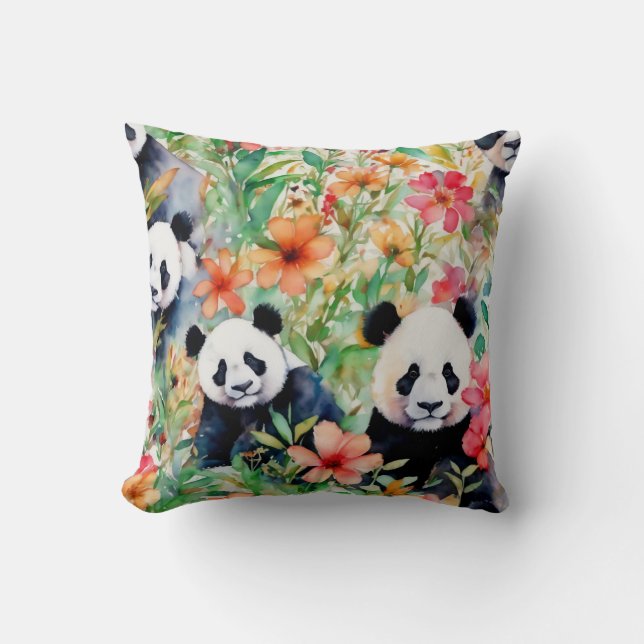 Watercolor Panda Bear Throw Pillow (Front)