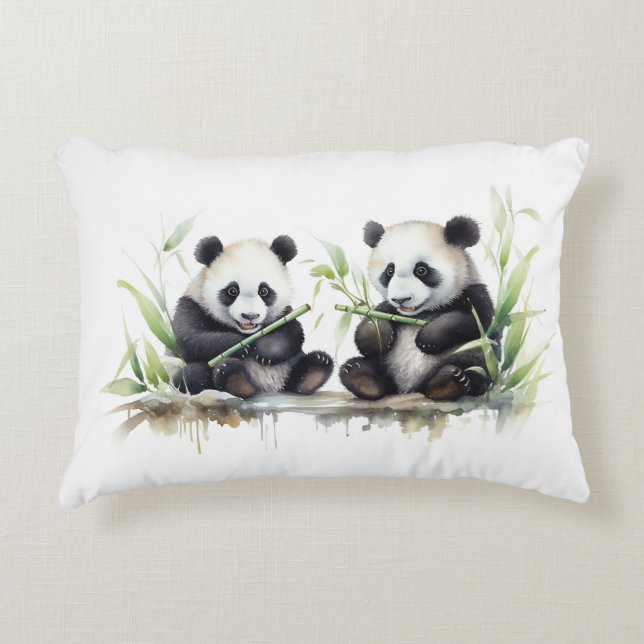 Watercolor Panda Bears  Accent Pillow (Front)