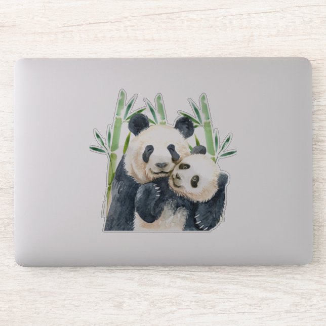 Watercolor Panda Bears Mom & Baby in Bamboo (Computer)
