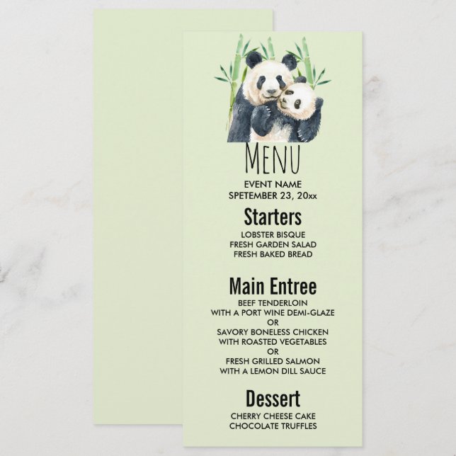 Watercolor Panda Bears Mom & Baby in Bamboo Invitation (Front/Back)