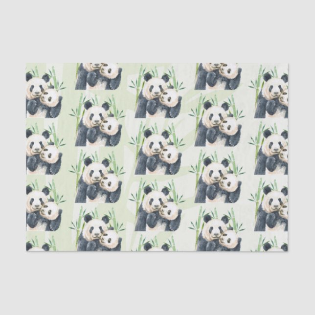 Watercolor Panda Bears Mom & Baby in Bamboo Tissue Paper (Front)