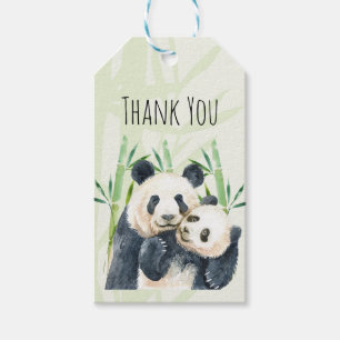 Watercolor Panda Bears Mom & Baby Thank You Gift Tags