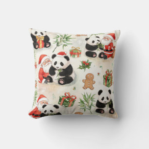 Watercolor Panda Christmas Holiday Throw Pillow