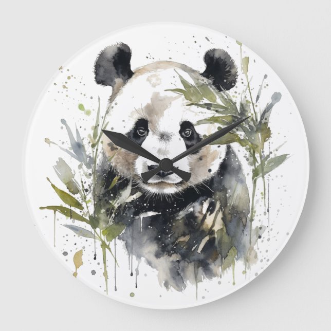 Watercolor Panda Garden Large Clock (Front)