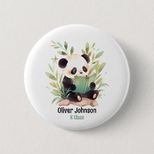 Watercolor Panda Reading A Book Name 2 Inch Round Button