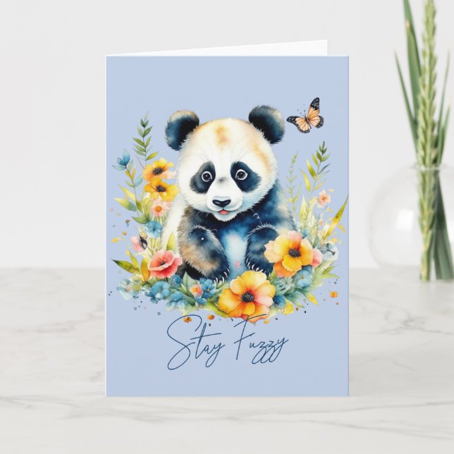 Watercolor Panda, stay fuzzy Holiday Card (Front)