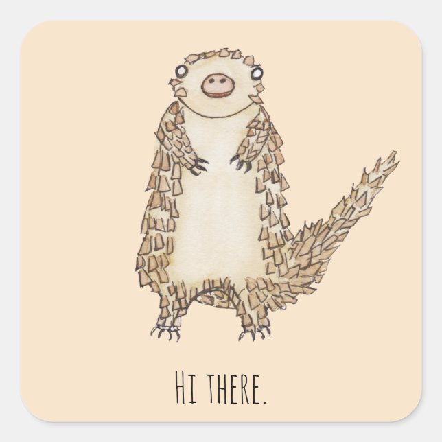 Watercolor Pangolin Illustration Square Sticker (Front)