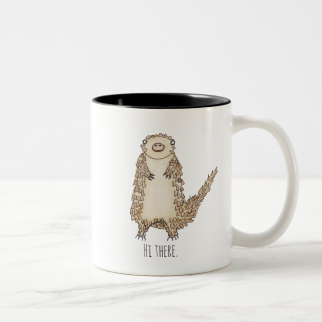 Watercolor Pangolin Illustration Two-Tone Coffee Mug (Right)