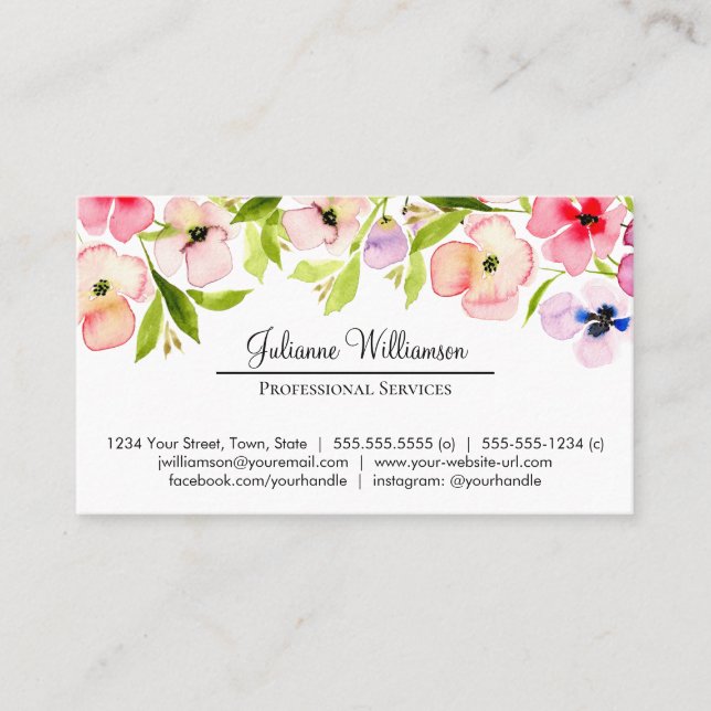 Watercolor Pansies Simple Personal Professional Business Card (Front)