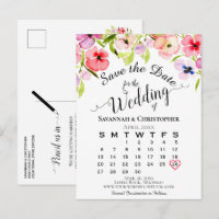 Watercolor Pansies Wedding Save the Date Calendar