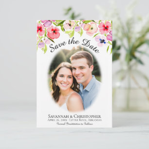 Watercolor Pansies, Wildflowers & Photo Wedding Save The Date