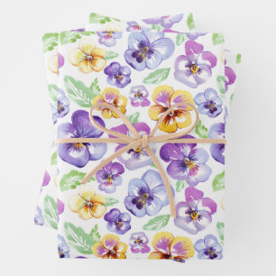 Watercolor Pansy Flowers  Wrapping Paper Sheet